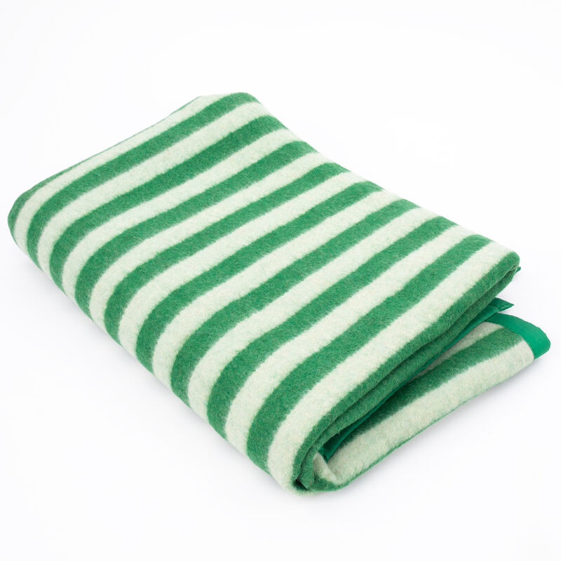 Romanian Wool Blanket w/Green Stripes | Used, , large image number 1